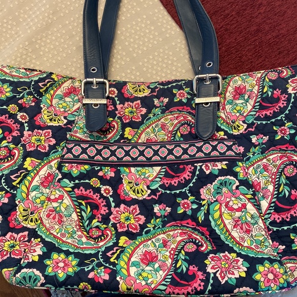 Vera Bradley zipper top tote bag with leather straps - Picture 1 of 7